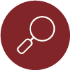 Graphic of a magnifying glass in a red circle.