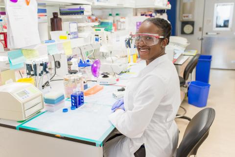 image tagged with intern, smiles, woman, goggles, laboratory, …;