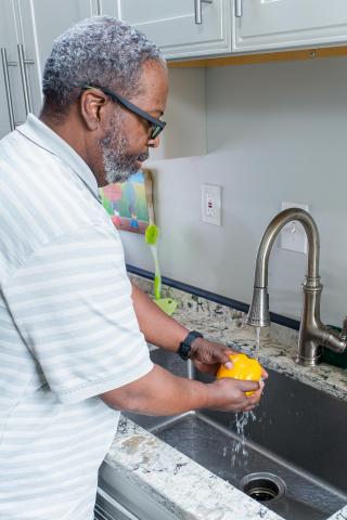 image tagged with rinse, african-american, vegetables, man, rinses, …;