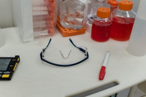 image tagged with marker, glasses, thermometer, lab, test, …;
