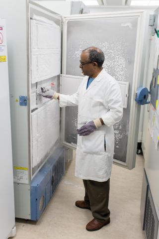image tagged with touching, cool, lab coat, containers, hallway, …;