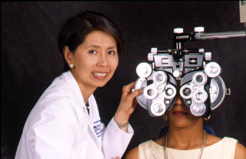 image tagged with eye exam, dilated, lab coat, eye doctor, clinic, …;
