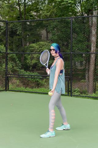 image tagged with racket, exercising, millennial, court, serves, …;