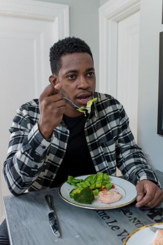 image tagged with meal, african-american, male, lettuce, man, …;