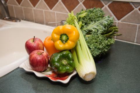 image tagged with sink, bell pepper, healthy food, kitchen, greens, …;