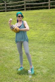 image tagged with woman, sunglasses, throw, physical activity, field, …;