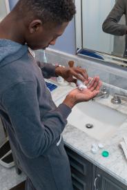 image tagged with hold, boy, holding, african-american, sink, …;