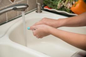 image tagged with rinses, hands, kitchen, water, faucet, …;