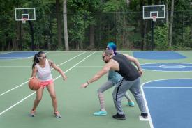 image tagged with exercise, asian-american, women, friends, playing, …;