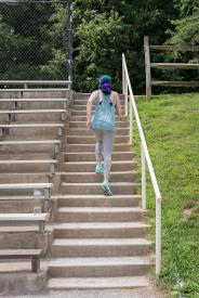 image tagged with water, girl, park, steps, sneakers, …;