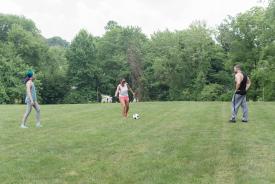 image tagged with outside, woman, ball, park, outdoors, …;
