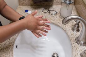 image tagged with bathroom, sink, hygiene, fingers, soap, …;