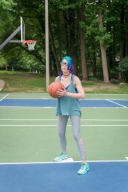 image tagged with glasses, hoop, tennis shoes, outdoors, outside, …;