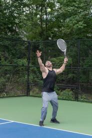 image tagged with court, racket, man, outdoors, fit, …;