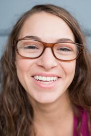 image tagged with caucasian, smiling, glasses, girl, eyes, …;