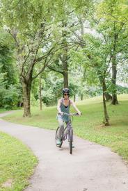 image tagged with exercise, woman, outdoors, park, helmet, …;