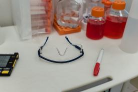 image tagged with wash bottle, laboratory, test, glasses, marker, …;