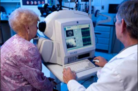 image tagged with eye health, retinal camera, lab coat, eye exam, patient, …;