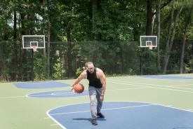 image tagged with shoe, glasses, park, physical activity, basketball, …;