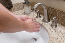 image tagged with hand, sink, rinses, rinsing, soap, …;