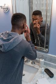 image tagged with carefully, restroom, man, bathroom, african american, …;