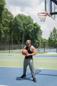 image tagged with outside, boy, man, dribbles, basketball, …;