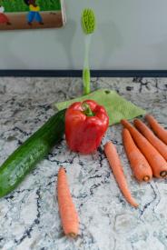 image tagged with napkin, bell pepper, vegetables, dish brush, food, …;