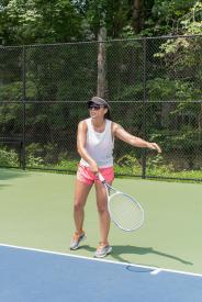 image tagged with physical activity, filipina, visor, sneakers, serving, …;