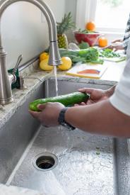 image tagged with kitchen, faucet, zucchini, rinses, fruit, …;