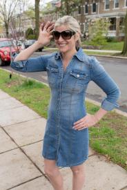 image tagged with female, woman, sidewalk, dress, sunglasses, …;