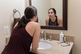 image tagged with hispanic, water, lady, mirror, multi-purpose solution, …;