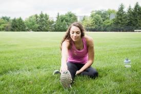 image tagged with female, field, exercise, stretching, fitness, …;